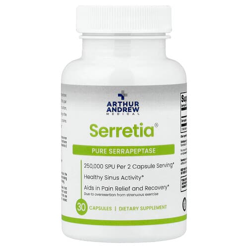 Arthur Andrew Medical, Serretia®, Pure Serrapeptase, 30 Capsules (125,000 SPU per Capsule)