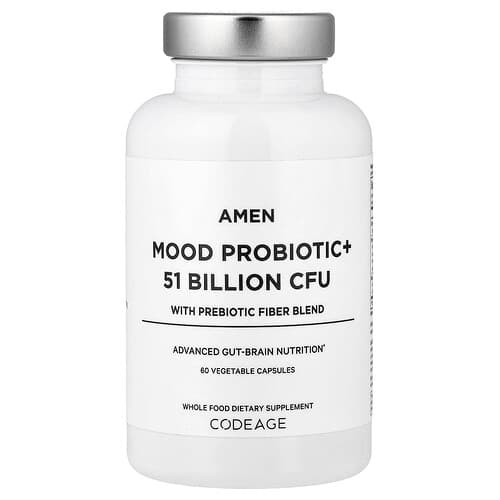Codeage, Amen, Mood Probiotic+ With Prebiotic Fiber Blend, 60 Vegetable Capsules