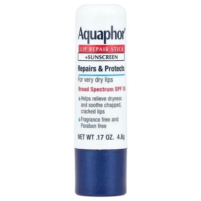 Aquaphor, Lip Repair Stick + Sunscreen, SPF 30, Fragrance Free, 0.17 oz (4.8 g)