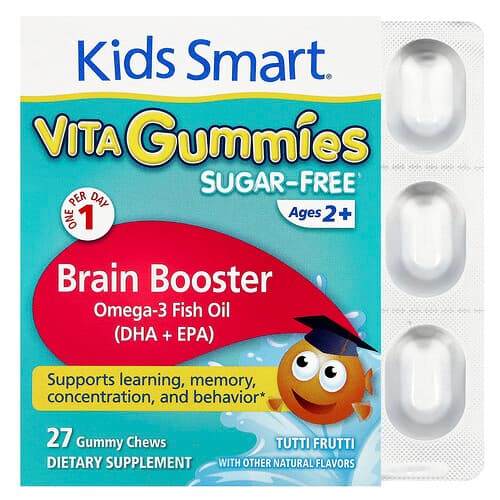 Kids Smart, Vita Gummies, Brain Booster, Sugar-Free, Ages 2+, Tutti Frutti, 27 Gummy Chews