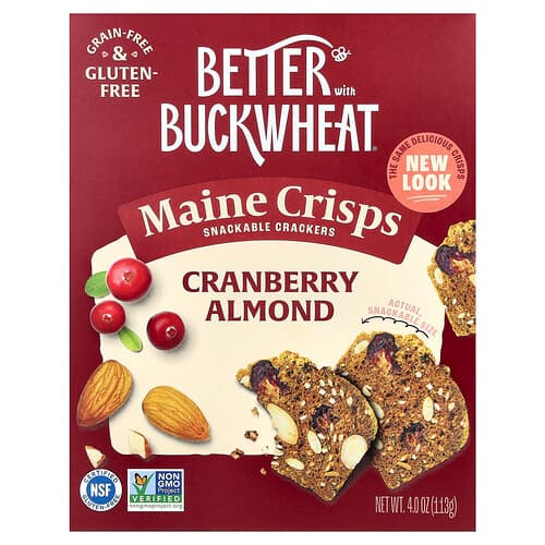 Better with Buckwheat, Maine Crisps Snackable Crackers, Cranberry Almond, 4 oz (113 g)