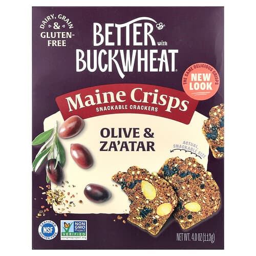 Better with Buckwheat, Maine Crisps Snackable Crackers, Olive & Za'atar, 4 oz (113 g)