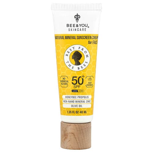 Bee & You, Natural Mineral Sunscreen Cream, For Face, 50+ SPF, 1.35 fl oz (40 ml)