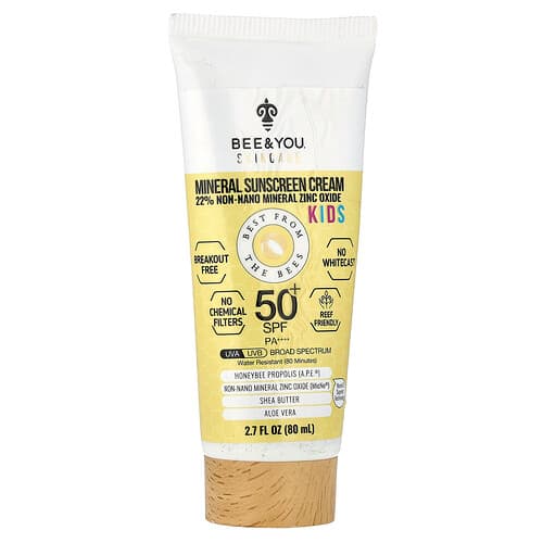 Bee & You, Kids, Natural Mineral Sunscreen Cream, SPF 50+, 2.7 fl oz (80 ml)
