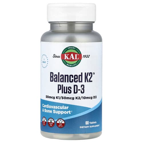 KAL, Balanced K2™ Plus D-3, 60 Tablets