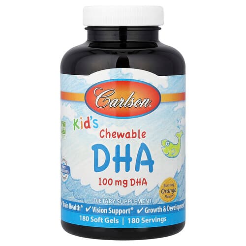 Carlson, Kid's Chewable DHA, Bursting Orange, 180 Soft Gels