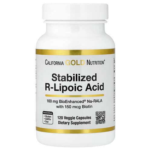 California Gold Nutrition, Stabilized R-Lipoic Acid with Bio-Enhanced® Na-RALA and Biotin, 120 Veggie Capsules
