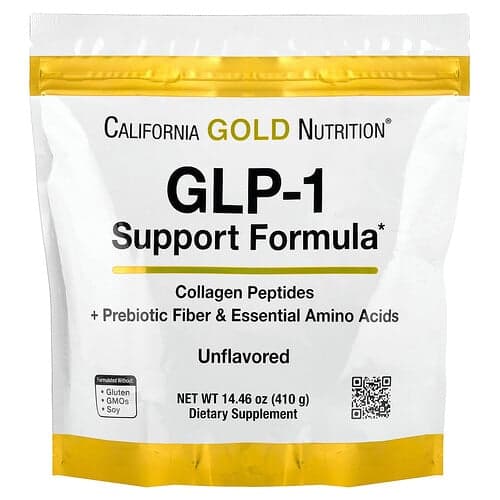 California Gold Nutrition, GLP-1 Support Formula with Collagen Peptides, Prebiotic Fiber & Essential Amino Acids, Unflavored, 14.46 oz (410 g)