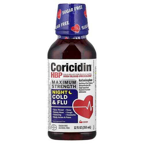 Coricidin HBP, Cold & Flu Night, Cherry, 12 fl oz (355 ml)