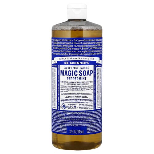 Dr. Bronner's, 18-in-1 Pure-Castile Magic Soap, Peppermint, 32 fl oz (946 ml)