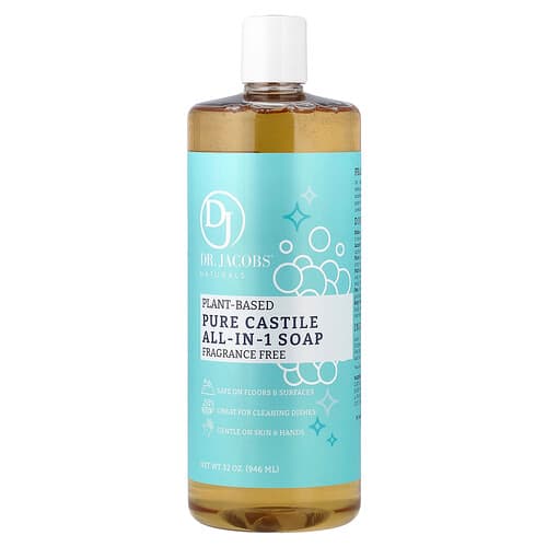 Dr. Jacobs Naturals, Plant-Based Pure Castile All-In-1 Soap, Fragrance Free, 32 oz (946 ml)