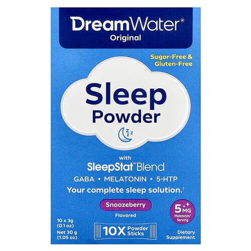 Dream Water, Original Sleep Powder with SleepStat™ Blend, Snoozeberry, 10 Stick Packs, 0.1 oz (3 g) Each