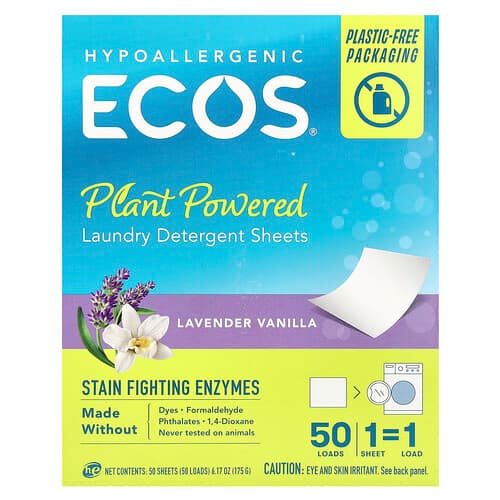 Ecos, Ecos®, Plant Powered Laundry Detergent Sheets, Lavender Vanilla, 50 Sheets