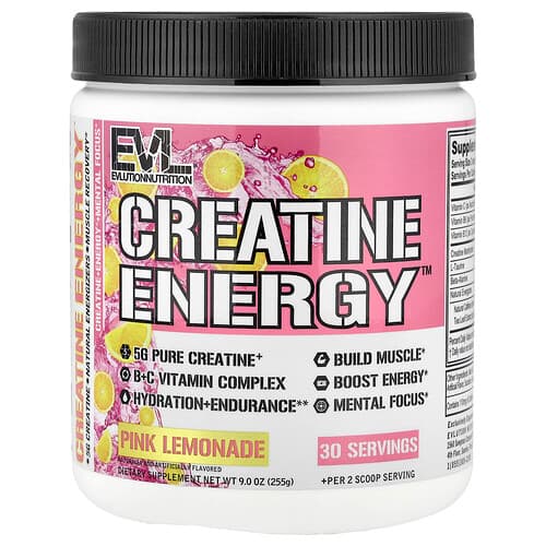 EVLution Nutrition, Creatine Energy™, Pink Lemonade, 9 oz (225 g)