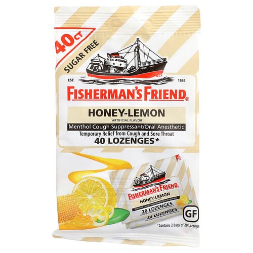 Fisherman's Friend, Menthol Cough Suppressant Oral Anesthetic Lozenges, Honey-Lemon, 40 Lozenges