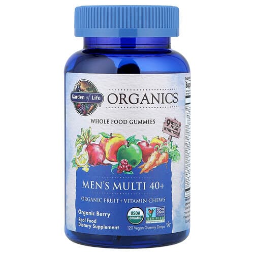 Garden of Life, Organics, Men's Multi 40+ Gummies, Organic Berry, 120 Vegan Gummy Drops