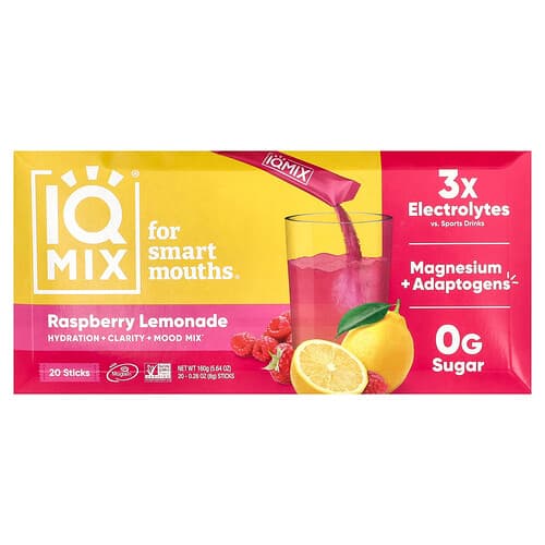 IQBAR, IQMIX®, Hydration + Clarity + Mood Mix, Raspberry Lemonade, 20 Sticks, 0.28 oz (8 g) Each