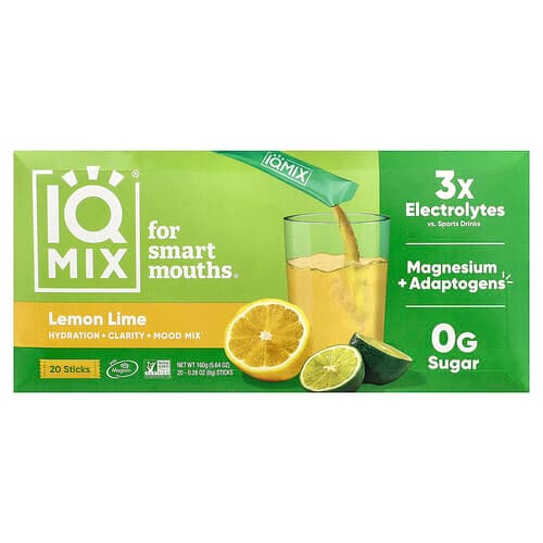 IQBAR, IQMIX®, Hydration + Clarity + Mood Mix, Lemon Lime, 20 Sticks, 0.28 oz (8 g) Each