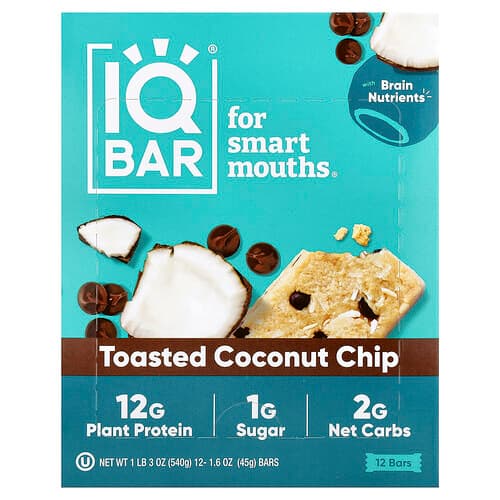 IQBAR, Plant Protein Bar, Toasted Coconut Chip, 12 Bars, 1.6 oz (45 g) Each