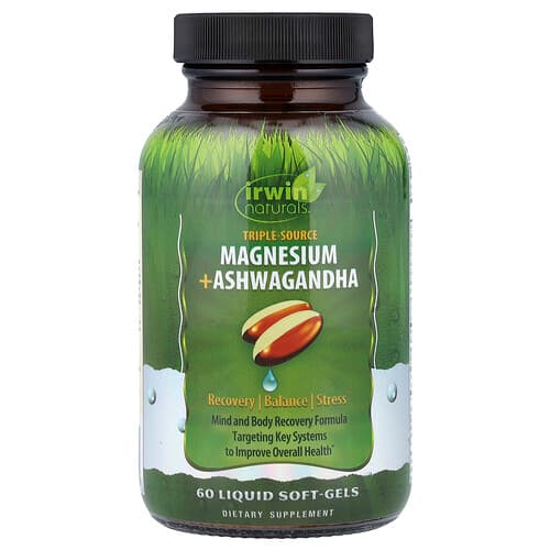Irwin Naturals, Triple Source Magnesium + Ashwagandha, 60 Liquid Soft-Gels