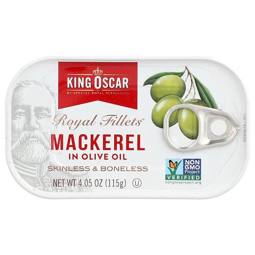 King Oscar, Royal Fillets™, Mackerel in Olive Oil, 4.05 oz (115 g)