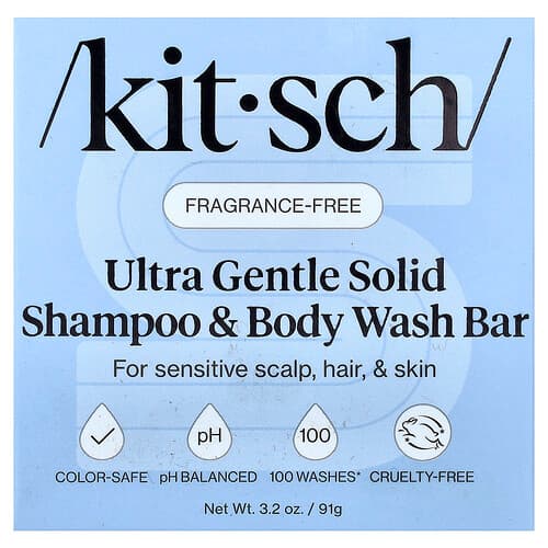 Kitsch, Ultra Gentle Solid Shampoo & Body Wash Bar, Fragrance-Free, 3.2 oz (91 g)