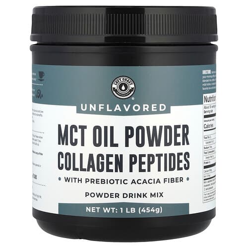 Left Coast Performance, MCT Oil Powder Collagen Peptides With Prebiotic Acacia Fiber, Unflavored, 1 lb (454 g)
