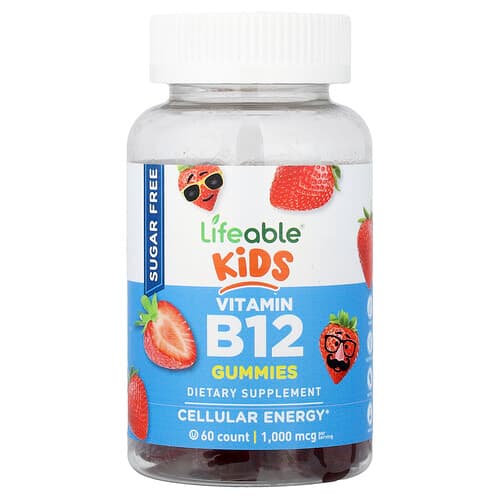 Lifeable, Kids Vitamin B12 Gummies, Sugar Free, Strawberry, 60 Gummies (500 mcg per Gummy)