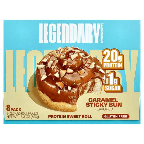 Legendary Foods, Protein Sweet Roll, Caramel Sticky Bun, 8 Pack, 2.3 oz (65 g) Each