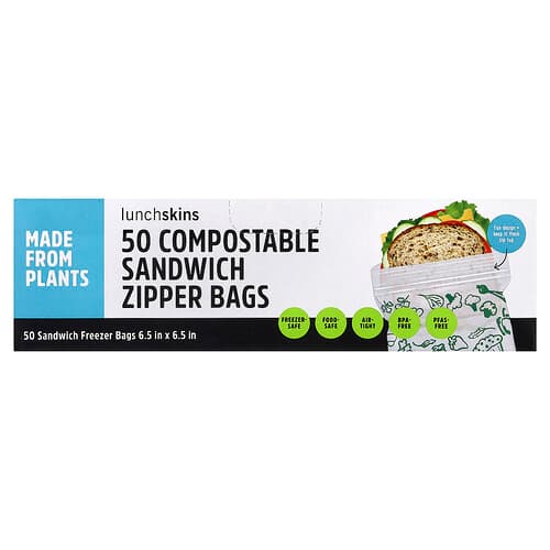 Lunchskins, Compostable Sandwich Zipper Bags, 50 Bags