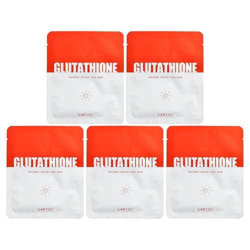 Lapcos, Glutathione, Radiance Rescue Beauty Face Mask, 5 Sheets, 0.91 oz (26 g) Each
