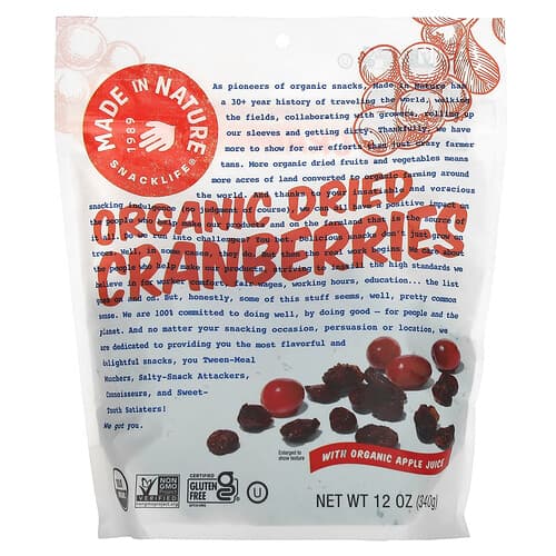 Made in Nature, Organic Dried Cranberries with Organic Apple Juice, 12 oz (340 g)
