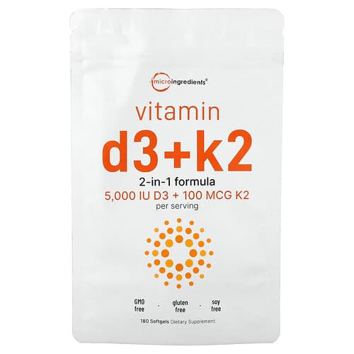 Micro Ingredients, Vitamin D3 + K2, 180 Softgels