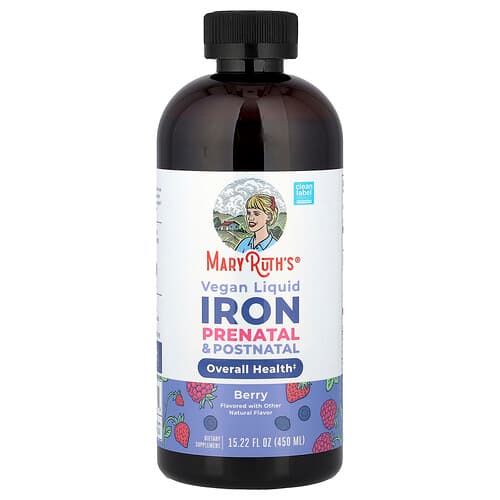 MaryRuth's, Vegan Liquid Iron Prenatal & Postnatal, Berry, 15.22 fl oz (450 ml)