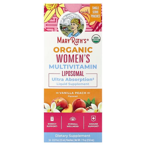 MaryRuth's, Organic Women's Multivitamin Liposomal, Vanilla Peach, 14 Pouches, 0.5 fl oz (15 ml) Each
