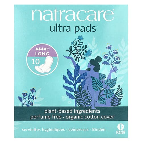 Natracare, Ultra Pads, Organic Cotton Cover, Long, 10 Pads