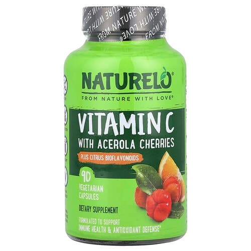 NATURELO, Vitamin C With Acerola Cherries Plus Citrus Bioflavonoids, 90 Vegetarian Capsules
