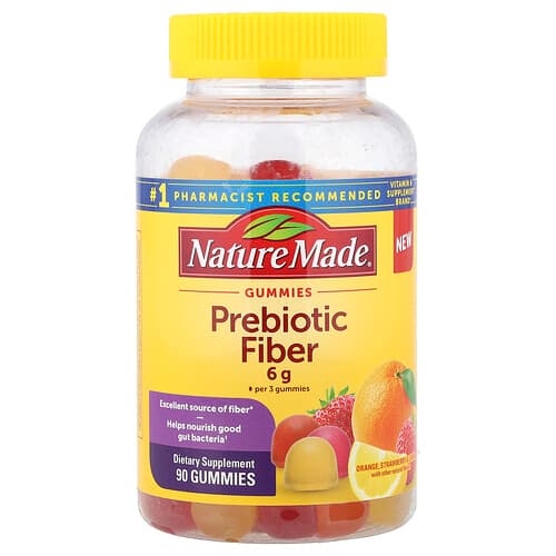 Nature Made, Prebiotic Fiber Gummies, Orange, Strawberry & Lemon, 90 Gummies