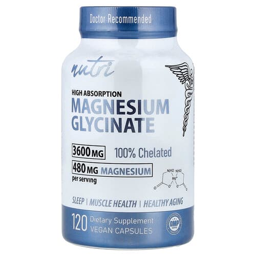 Nutri, Magnesium Glycinate, High Absorption, 3,600 mg, 120 Vegan Capsules