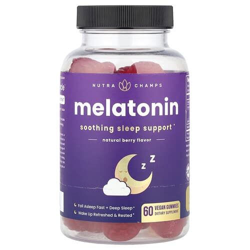 NutraChamps, Melatonin, Natural Berry, 60 Vegan Gummies (2.5 mg per Gummy)
