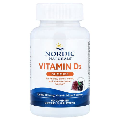 Nordic Naturals, Vitamin D3 Gummies, Wild Berry, 25 mcg (1,000 IU), 60 Gummies