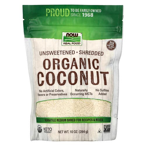 NOW Foods, Real Food, Organic Coconut, Unsweetened, Shredded, 10 oz (284 g)