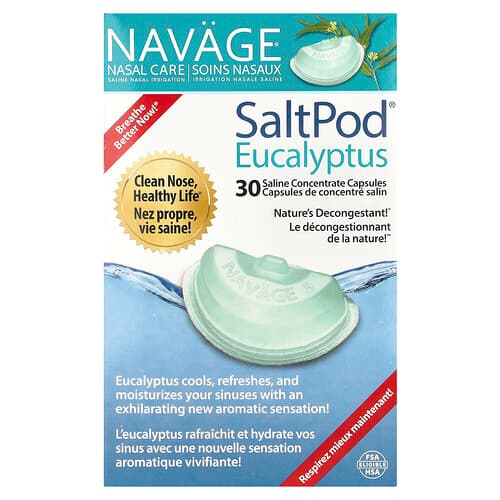 Navage, Nasal Care, Saline Nasal Irrigation, SaltPod® Eucalyptus, 30 Saline Concentrate Capsules