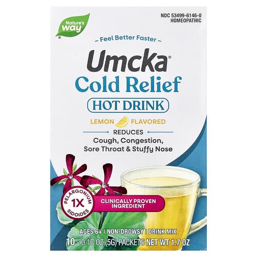 Nature's Way, Umcka®, Cold Relief, Hot Drink Mix, Ages 6+, Lemon, 10 Packets, 0.17 oz (5 g) Each