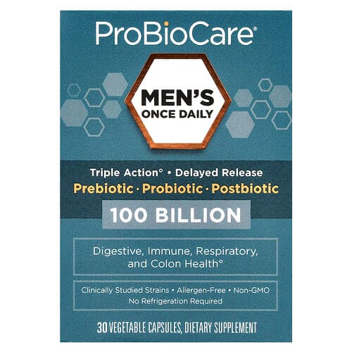 ProBioCare, Men's Once Daily, Prebiotic, Probiotic, Postbiotic, 100 Billion, 30 Vegetable Capsules