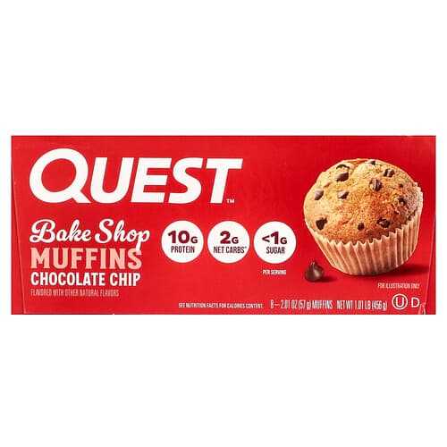 Quest Nutrition, Bake Shop Muffins, Chocolate Chip , 8 Muffins, 2.01 oz (57 g) Each