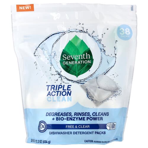 Seventh Generation, Dishwasher Detergent Packs, Free & Clear, 36 Packs, 21.3 oz (604 g)