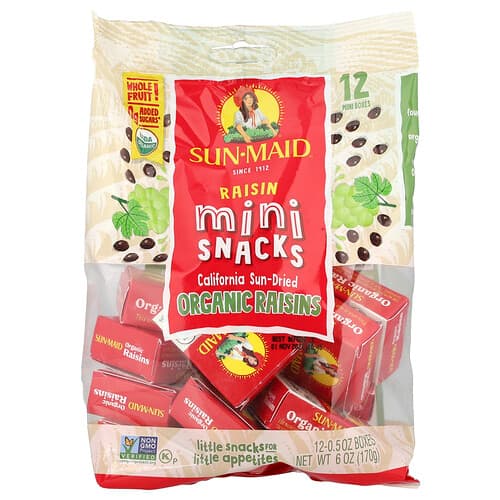 Sun-Maid, California Sun-Dried Organic Raisin Mini-Snacks, 12 Boxes, 0.5 oz Each