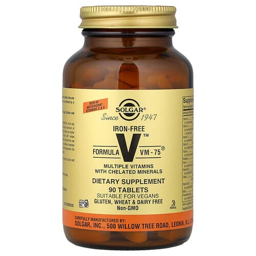 Solgar, Formula V™ VM-75®, Multiple Vitamins with Chelated Minerals, Iron-Free, 90 Tablets