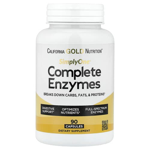 California Gold Nutrition, SimplyOne®, Complete Enzymes with Betaine HCl, Ox Bile Extract, Full-Spectrum Enzymes, and Bromelain, 90 Capsules